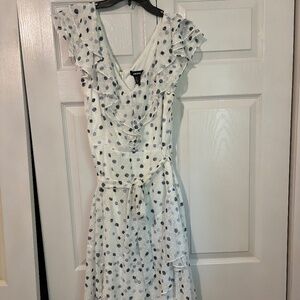 DKNY US Size 16 White with Blue Polka Dot Dress